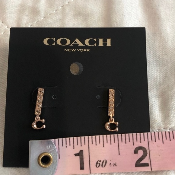 COACH Signature Rose Gold Pave Bar Stud Earrings NWT - Picture 5 of 7
